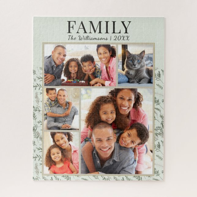 Quebra-cabeça Verde de Colagem de Fotos da Família (Vertical)