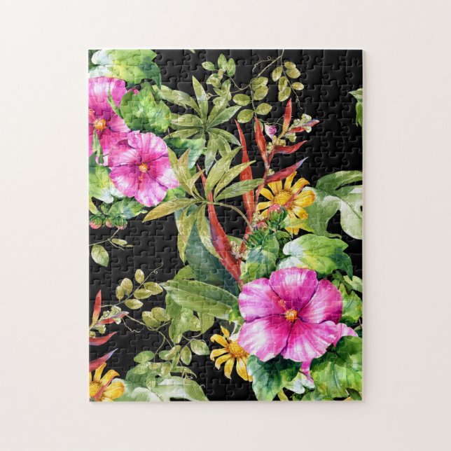Quebra-cabeça Verde Tropical Amarelo-rosa Boho Floral (Vertical)
