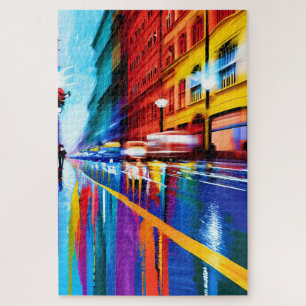 Quebra-cabeça Vermelho Cênico Azul Laranja Reflexão Rainy City R