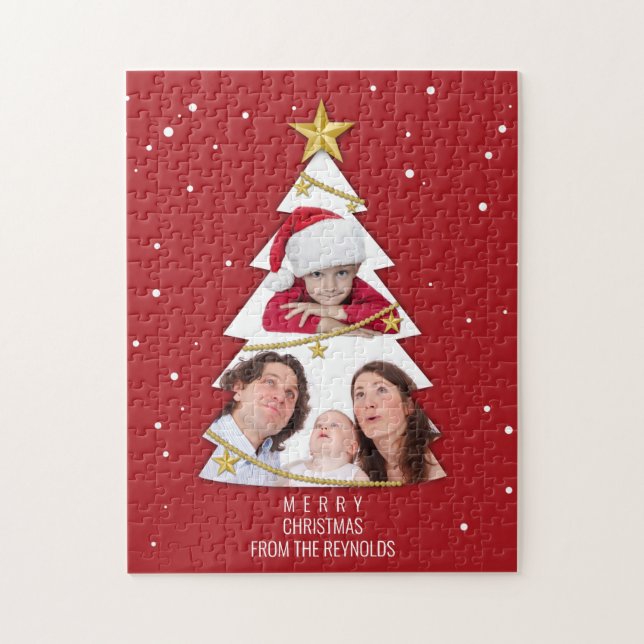 Quebra-cabeça Vermelho de Colagem de Fotos da Árvore de Natal Mo (Vertical)