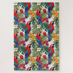 Quebra-cabeça Vermelho Tropical Colorido e Macaw Difícil