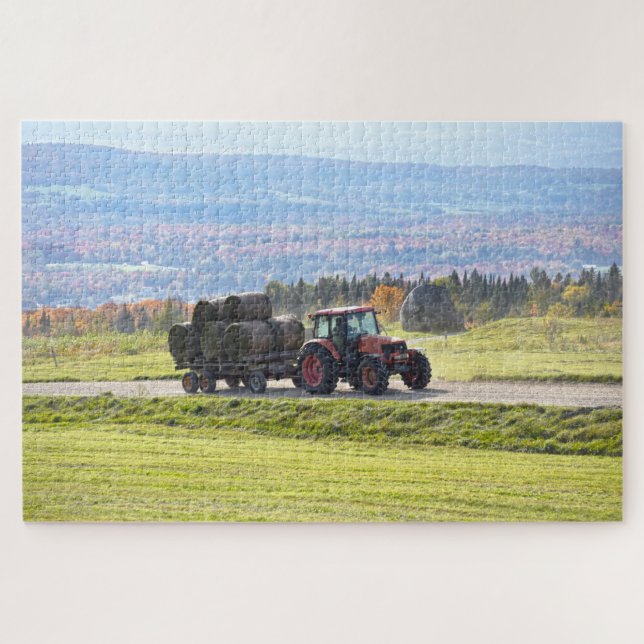 Quebra-cabeça Vermont Trator Hauling Hay Bales (Horizontal)