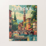 Quebra-cabeça Verona Itália Viagem Art Vintage<br><div class="desc">Viagem de vetor retrô de Verona. Verona é uma cidade situada na região de Veneto,  na Itália norte,  com uma antiga cidade medieval construída entre o rio Adige. É famoso por ser o cenário do "Romeu e Julieta" de Shakespeare.</div>