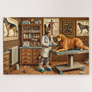 Quebra-cabeça Veterinário Pastor Alemão Vintage Clínica de Cães 