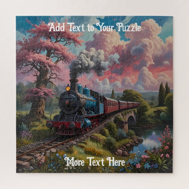 Quebra-cabeça Via do comboio ferroviário cênico com árvores e fl (Vertical)