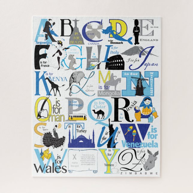 Quebra-cabeça viagem de alfabeto 16x20 para Pessoas coloridas (Vertical)