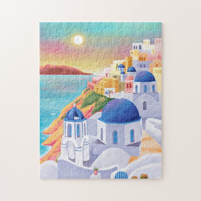 Quebra-cabeça Viagem de Destino de Arte da Grécia Santorini (Vertical)