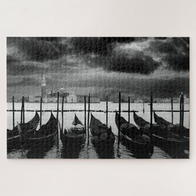 Quebra-cabeça Viagem do Canal de Veneza Black White Vintage (Horizontal)