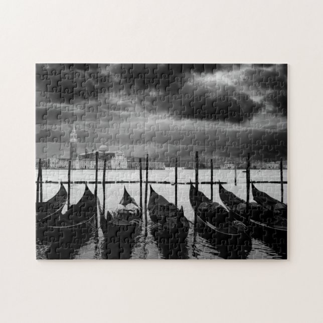 Quebra-cabeça Viagem do Canal de Veneza Black White Vintage (Horizontal)