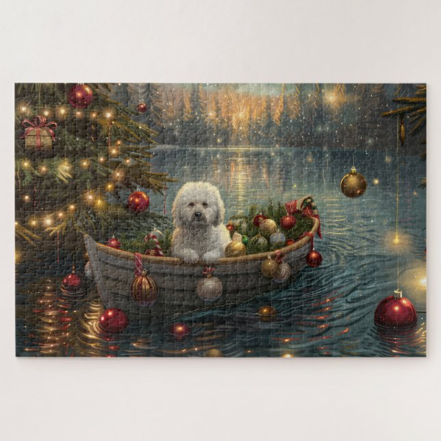 Quebra-cabeça Viagem Festiva de Natal do Bichon Frise (Horizontal)