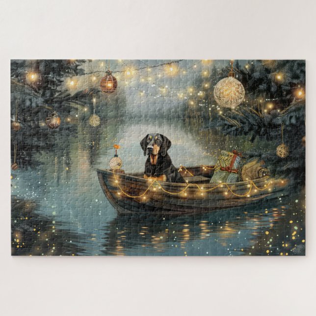 Quebra-cabeça Viagem Festiva de Natal do Bluetick Coonhound (Horizontal)