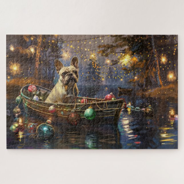Quebra-cabeça Viagem Festiva de Natal do Bulldog Francês (Horizontal)