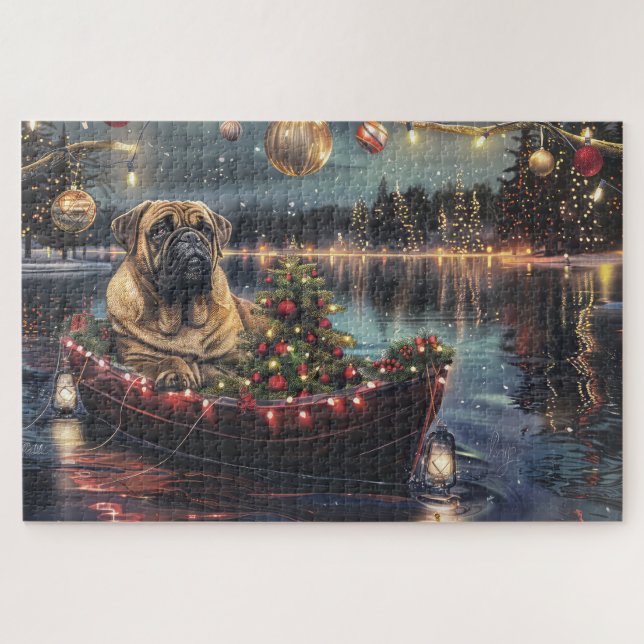 Quebra-cabeça Viagem Festiva de Natal do Bullmastiff (Horizontal)