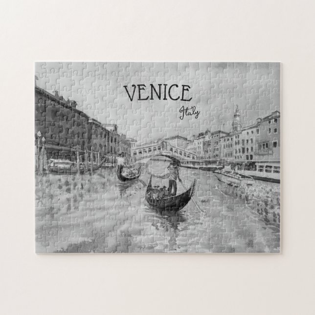 Quebra-cabeça Viagem Itália - souvenir preto e branco de VENICE (Horizontal)