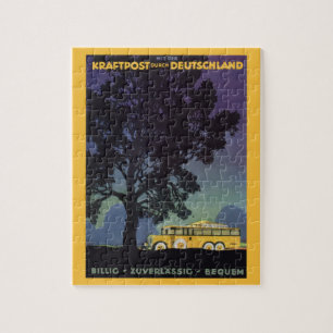 Quebra-cabeça Viagens vintage, Alemanha, ônibus amarelo à noite