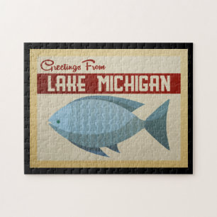 Quebra-cabeça Viagens vintage azuis dos peixes do Lago Michigan