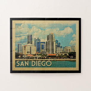 Quebra-cabeça Viagens vintage da Califórnia em San Diego Skyline