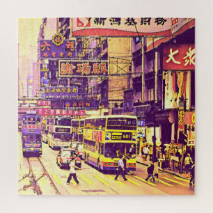 Quebra-cabeça Viagens vintage da cena da rua de Hong Kong