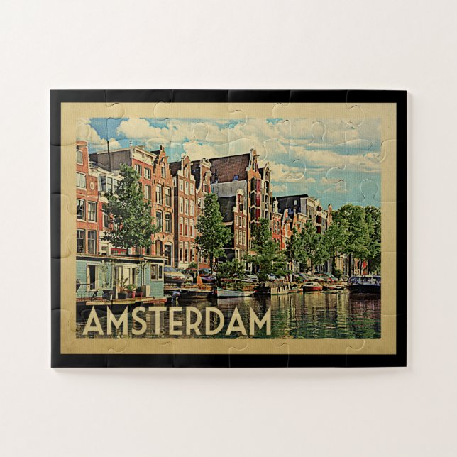 Quebra-cabeça Viagens vintage de Amsterdão Holland (Horizontal)