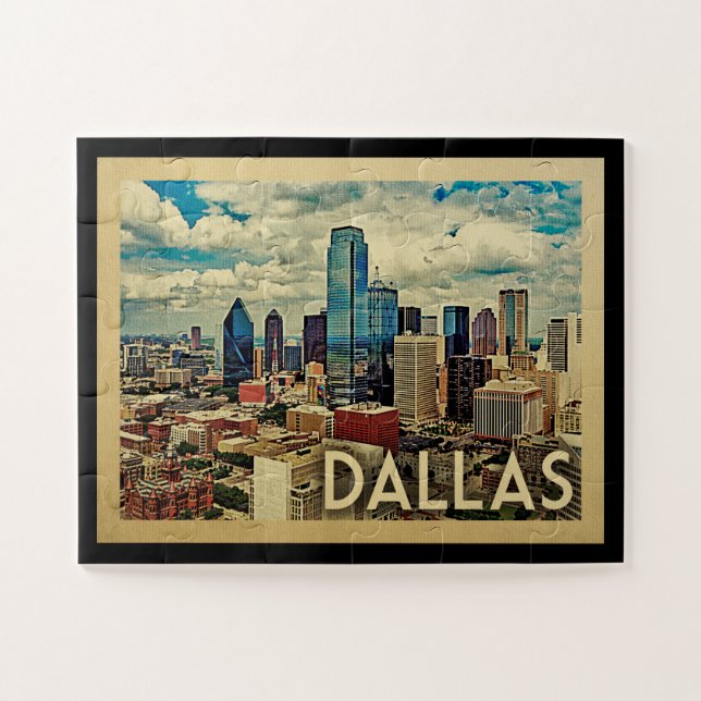 Quebra-cabeça Viagens vintage de Dallas Texas (Horizontal)