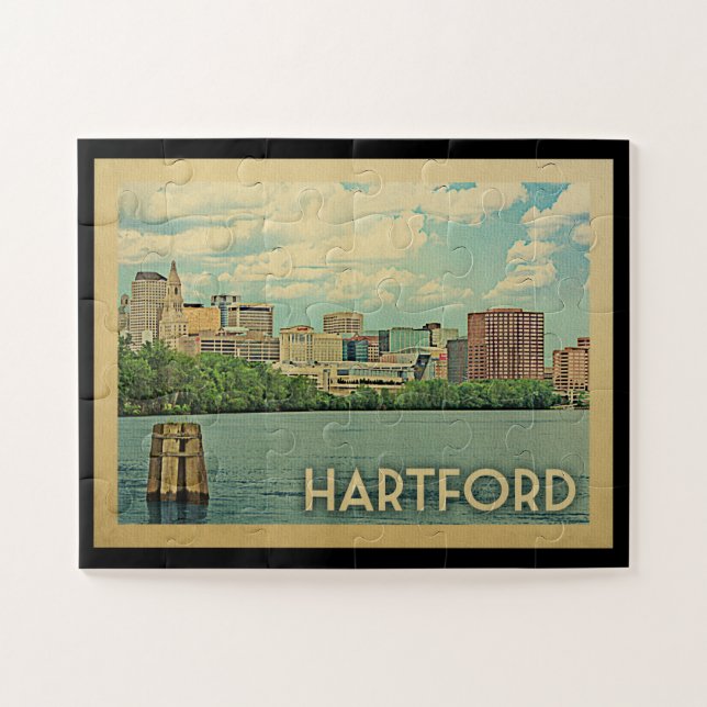 Quebra-cabeça Viagens vintage de Hartford Connecticut (Horizontal)