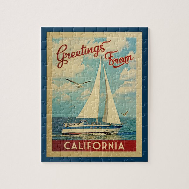 Quebra-cabeça Viagens vintage de veleiro da Califórnia (Vertical)