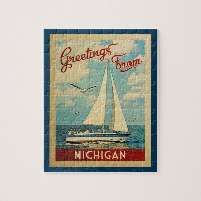 Quebra-cabeça Viagens vintage do veleiro de Michigan (Vertical)