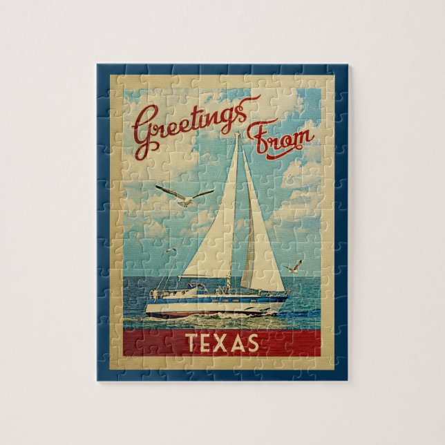Quebra-cabeça Viagens vintage do veleiro de Texas (Vertical)