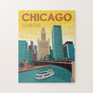 Quebra-cabeça Viagens vintage Skyline do Chicago River