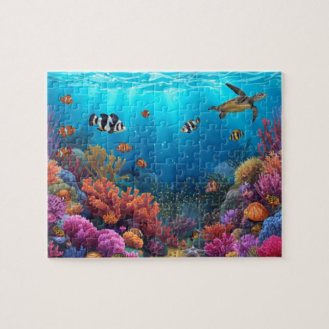 Quebra-cabeça Vibrant Coral Reef Sea Turtle Scene (Horizontal)