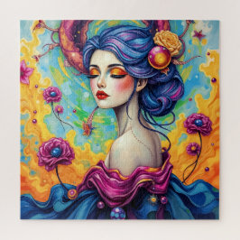Quebra-cabeça Vibrant Floral Fantasy Mulher Jigsera Quebra-cabeç