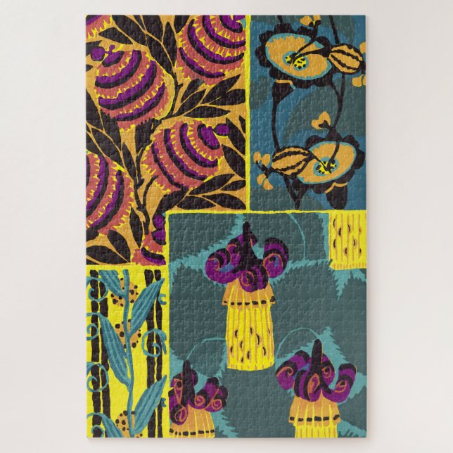 Quebra-cabeça Vibrant Maximalist Purple & Teal Floral Print (Vertical)