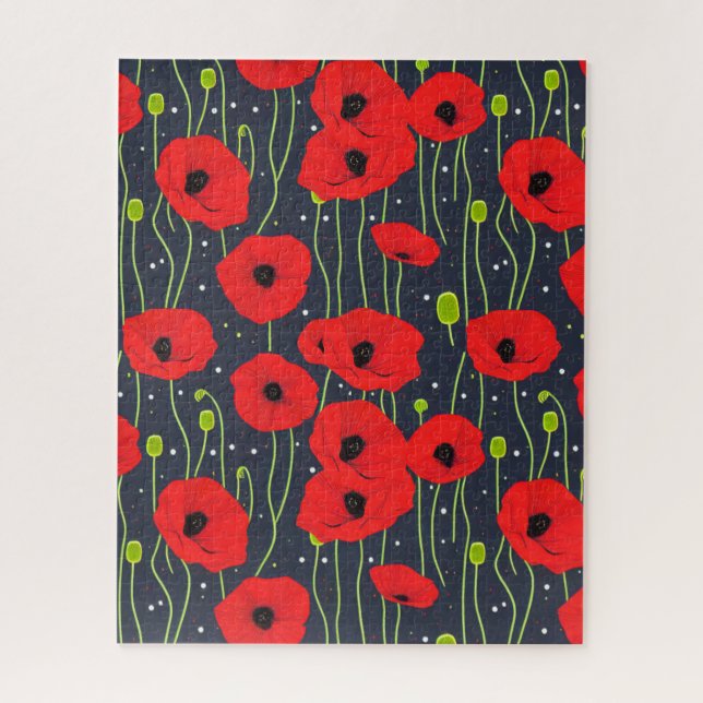 Quebra-cabeça Vibrant Modern Red Poppies Pattern Art (Vertical)