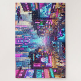 Quebra-cabeça Vibrant Neon Cyberpunk Cityscape Fantasy |