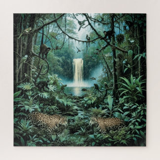 Quebra-cabeça Vibrant rainforest green foliage majestic jaguars