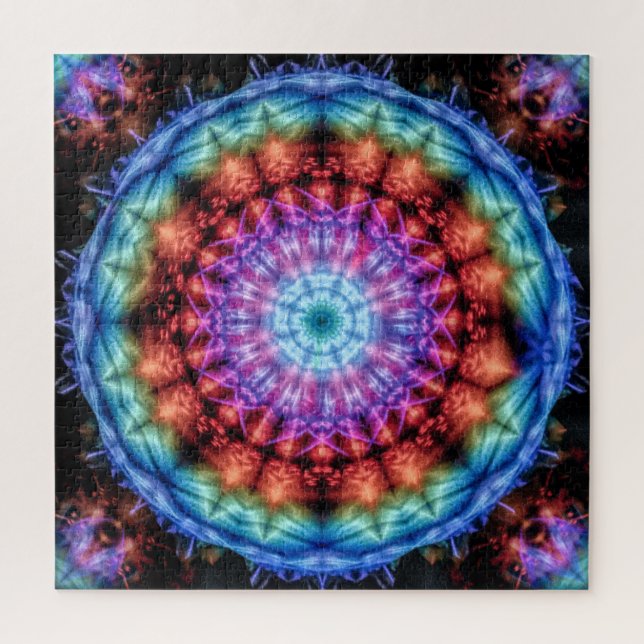 Quebra-cabeça Vibrant Tie Dye Kaleidoscope Rainbow Mandala (Vertical)