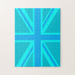 Quebra-cabeça Vibrant Turquoise Union Jack British Flag