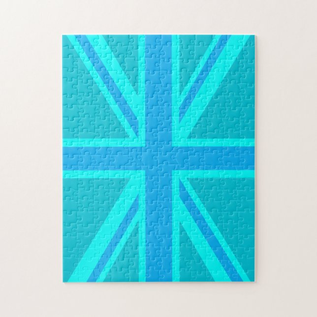Quebra-cabeça Vibrant Turquoise Union Jack British Flag (Vertical)