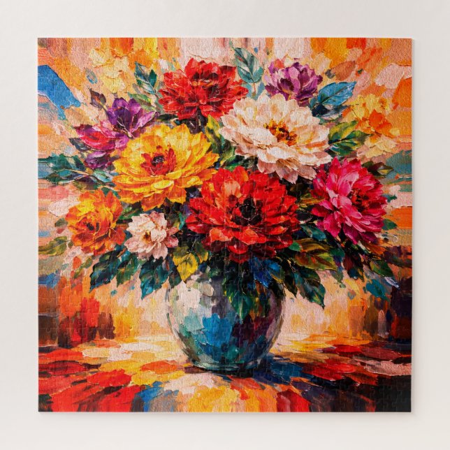 Quebra-cabeça Vibrante Buquê de Peônias em Vaso Impasto (Vertical)