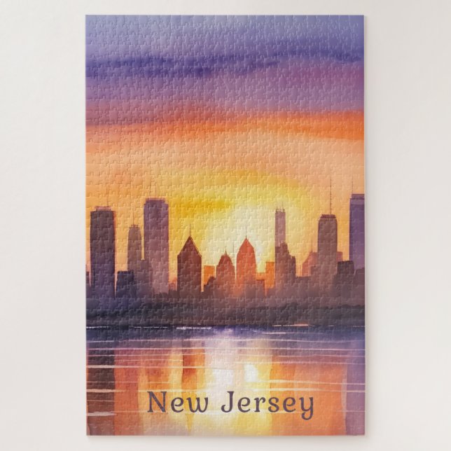 Quebra-cabeça Vibrante New Jersey Watercolor Arte Sunset (Vertical)