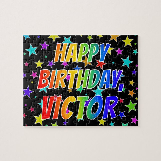 Quebra-cabeça "VICTOR" Primeiro Nome, Diversão "FELIZ ANIVERSÁRI (Horizontal)