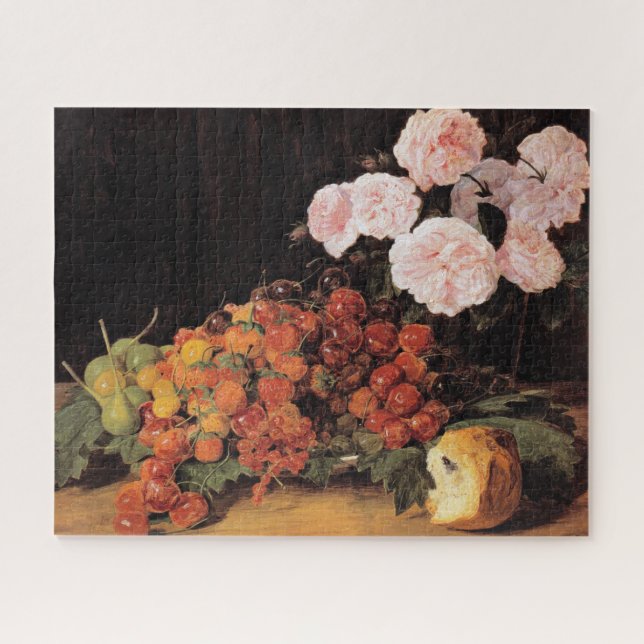 Quebra-cabeça Vida Contínua com Rosas, Morangos e Pão (Horizontal)