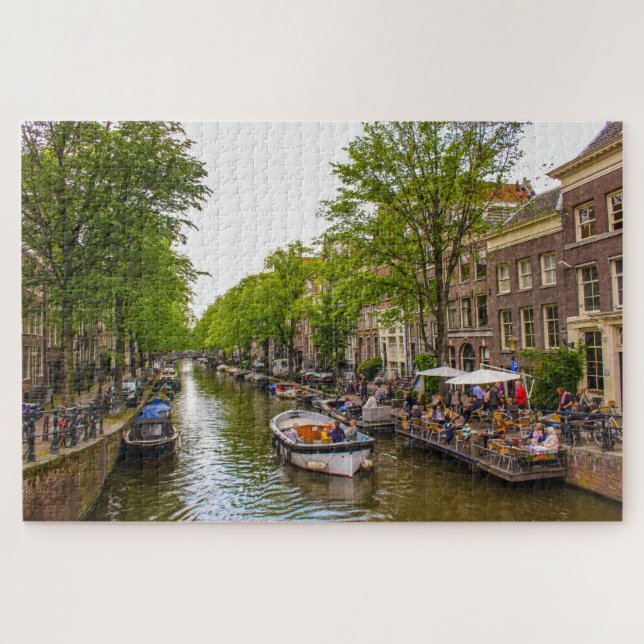 Quebra-cabeça Vida no canal de Amsterdã, Países Baixos (Horizontal)