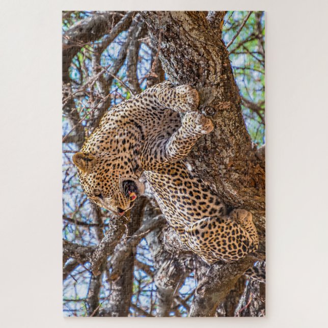 Quebra-cabeça Vida Selvagem Safari Leopardo Sentado Numa Árvore  (Vertical)