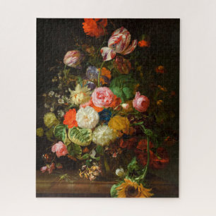 Quebra-cabeça Vida tranquila de rosas, tulipas, girassol, 1710