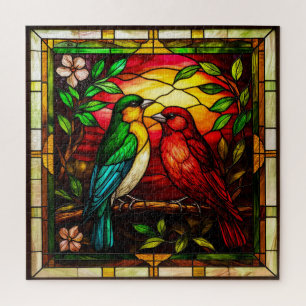 Quebra-cabeça Vidro Colorido Colorido Representando Duas Aves