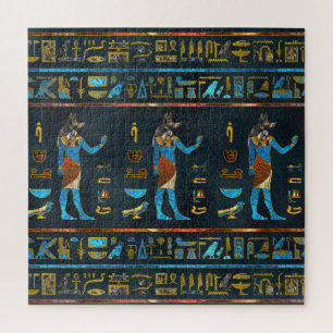Quebra-cabeça Vidro egípcio do ouro de Anubis, o azul e o