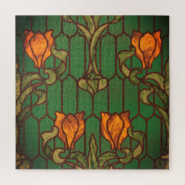 Quebra-cabeça Vidro retido parece flores florais de arte nouveau