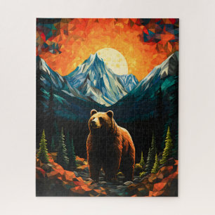 Quebra-cabeça Vidro Selvagem Montanha Urso Sunset