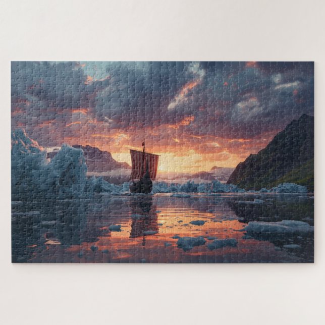 Quebra-cabeça Viking Longship Icy Fjord Jigsaw Puzzle (Horizontal)